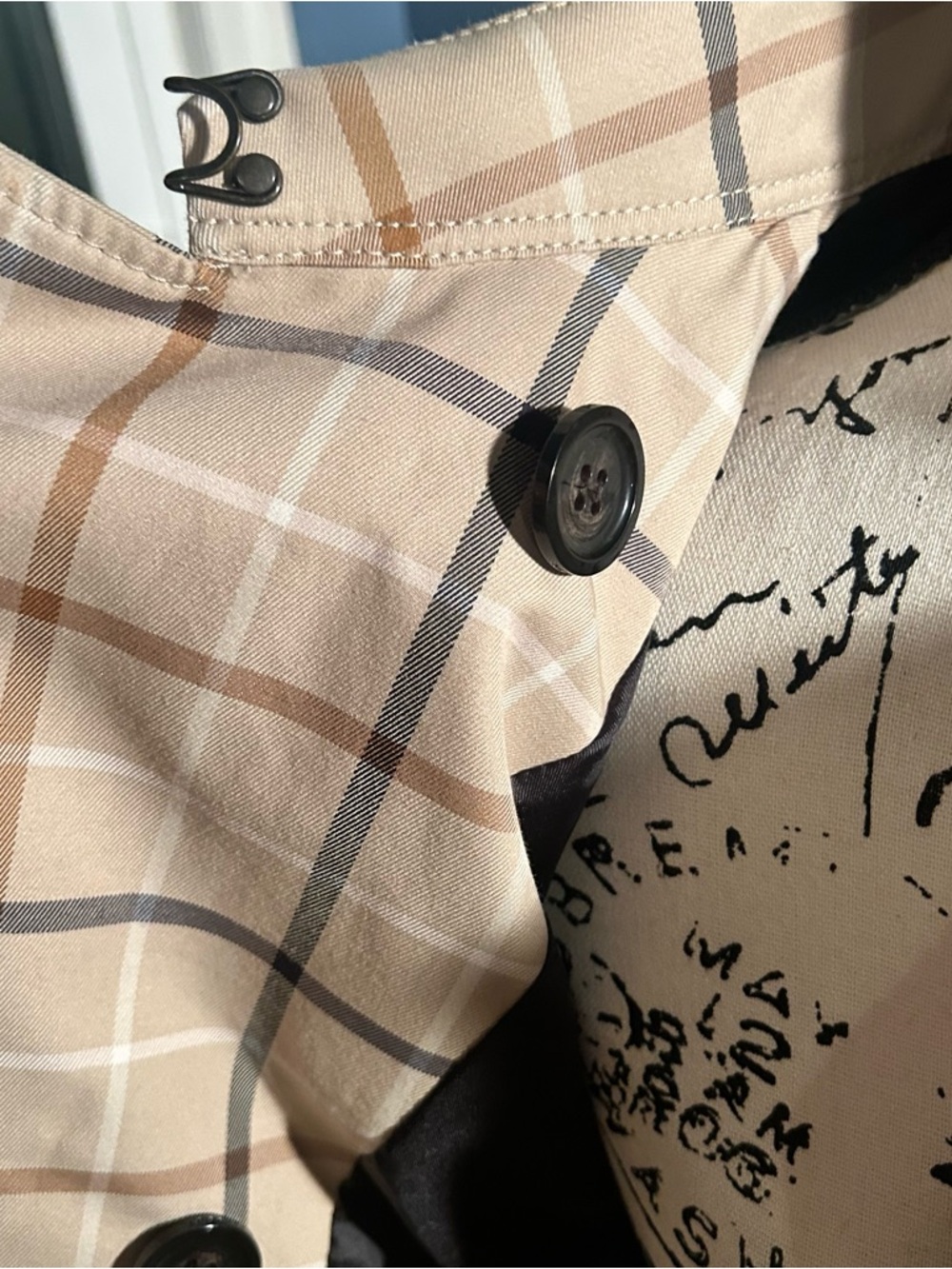 Coach plaid khaki short Trench Coat - Picture 12 of 14